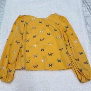 Yellow Butterfly Print Women's Top